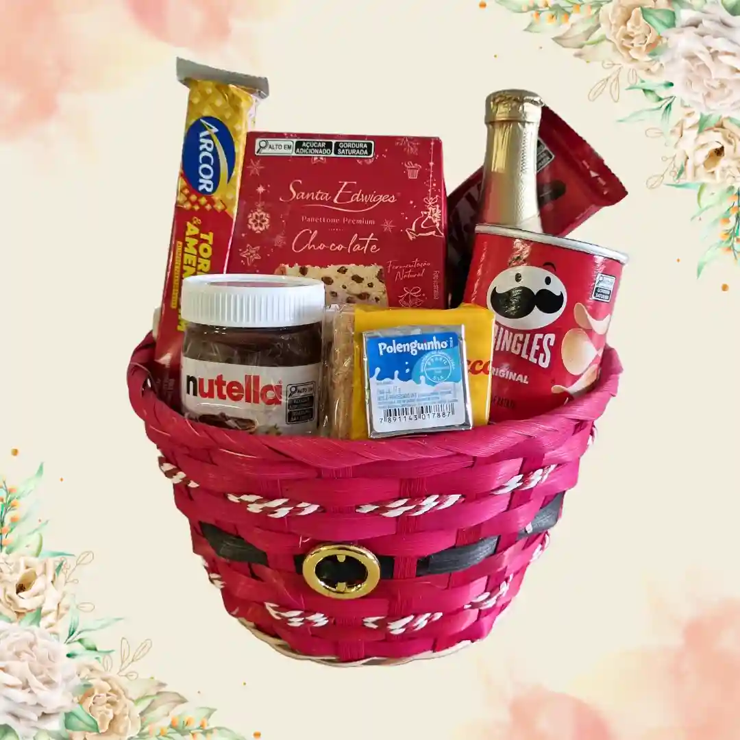 Cachepô Gourmet Doce Natal com Nutella, Mini Espumante e Pringles em Porto Alegre