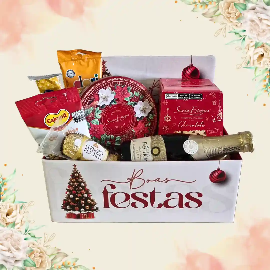 Caixa Natal Celebração VIP com Mini Vinho, Ferrero Rocher e Panetone em Porto Alegre