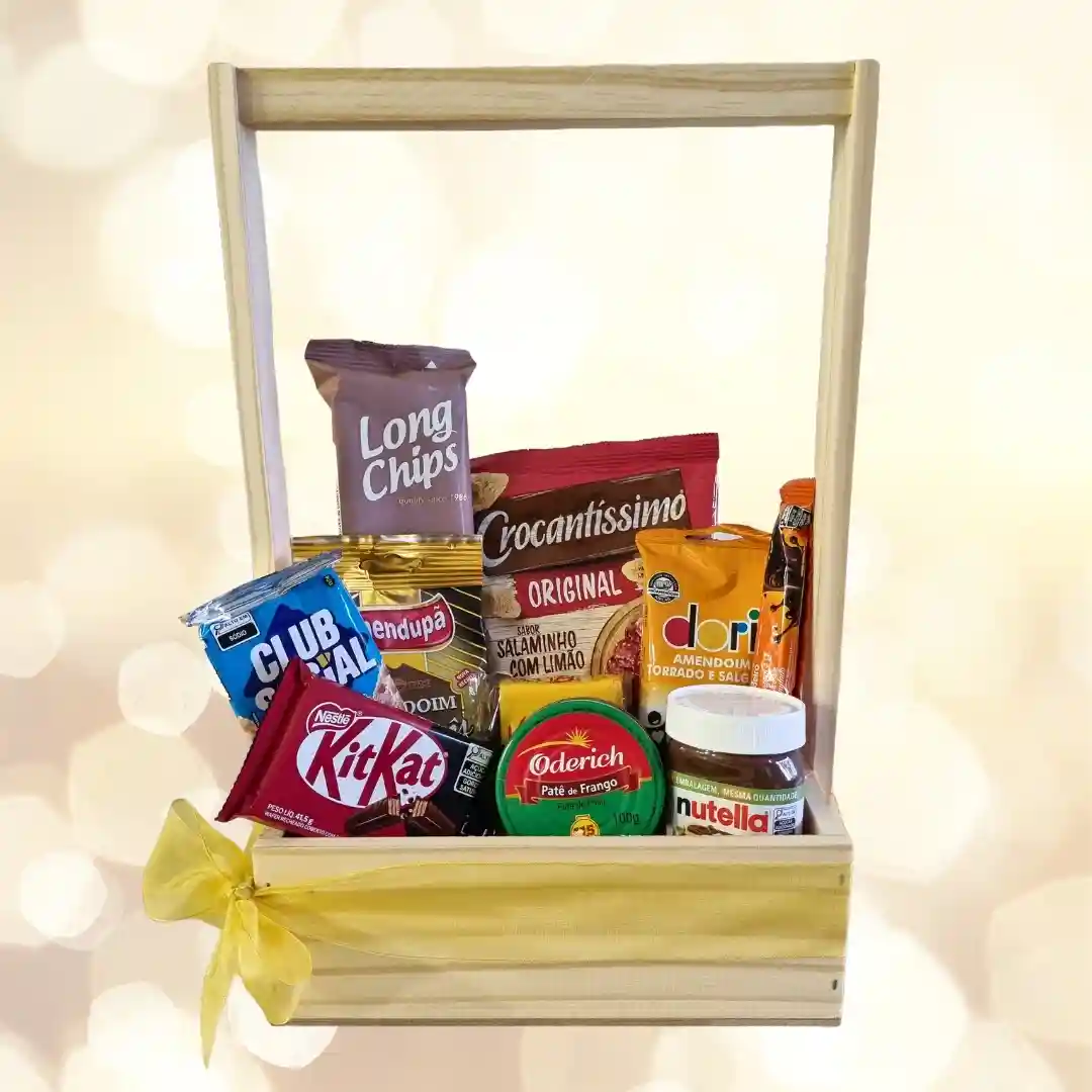 Cesta Sabores Especiais: uma seleção irresistível de petiscos e doces para presentear em qualquer ocasião. Ideal para surpreender em Porto Alegre e região!